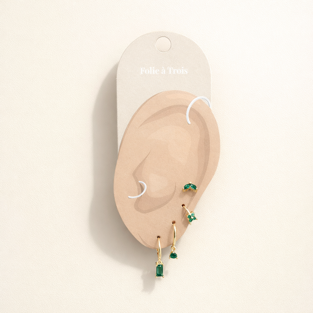 Oorbellenset Jade goud-groen
