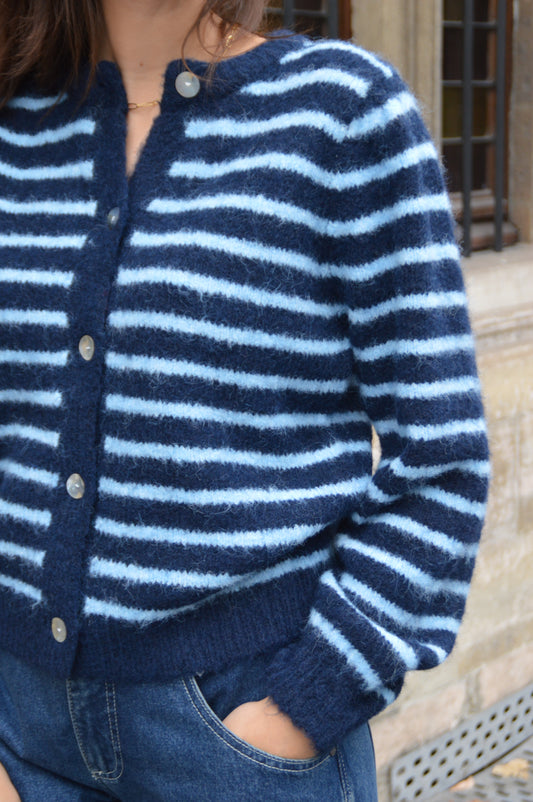 Gestreepte gilet blauw