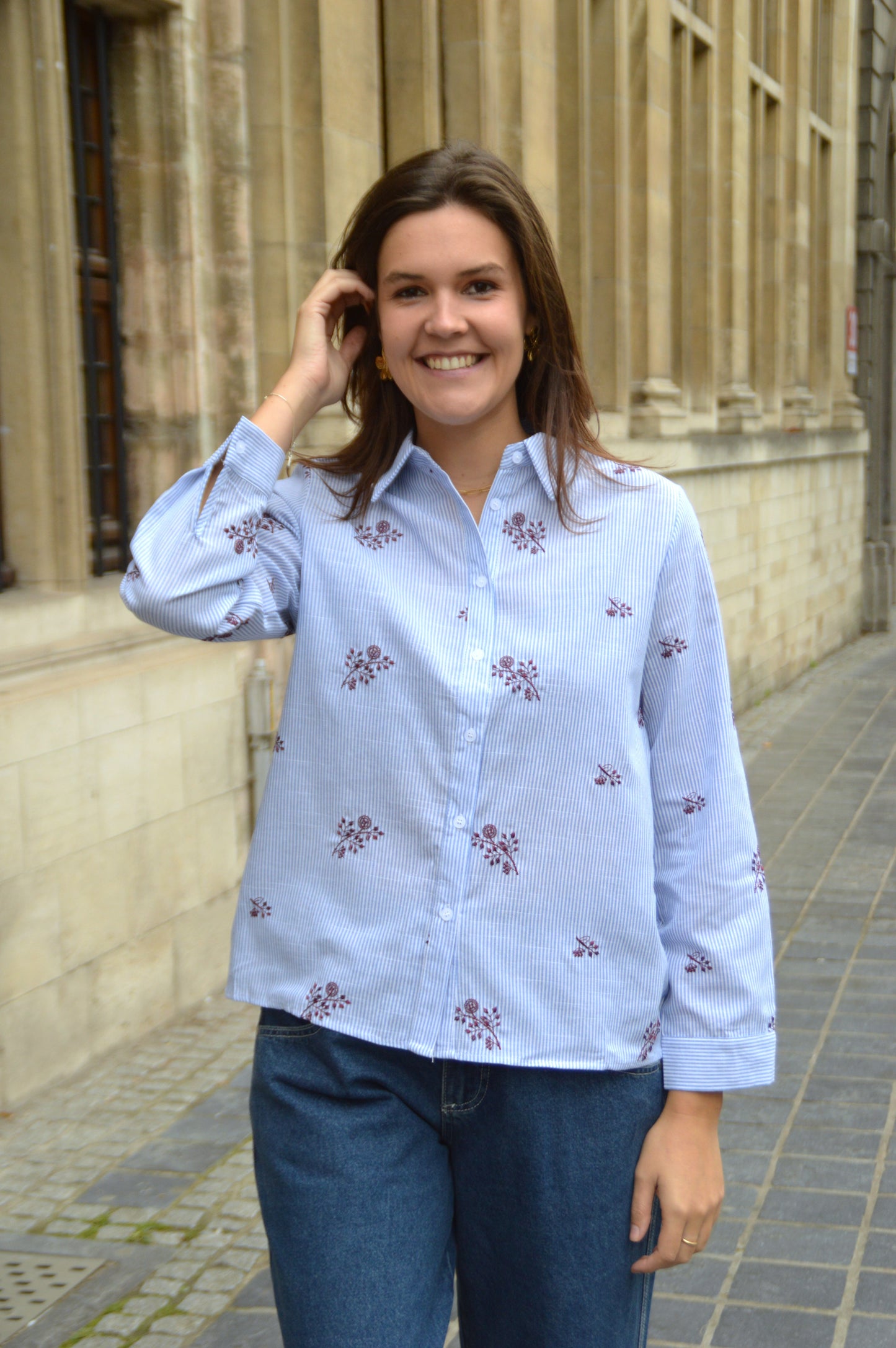 Gestreepte blouse bloemetjes