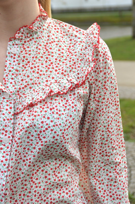 Blouse rode bloemetjes
