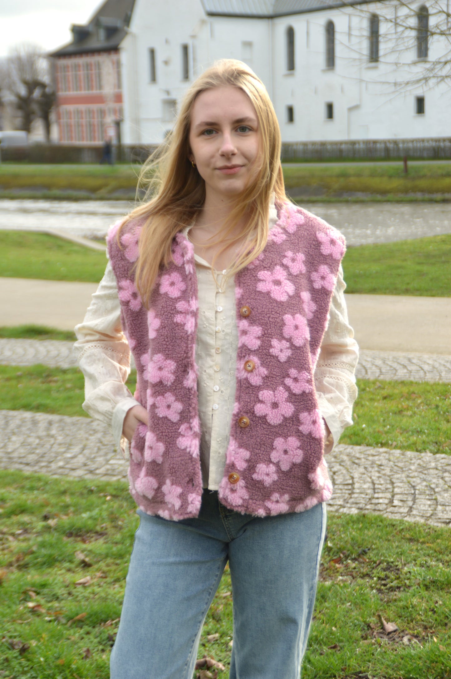 Teddy vestje bloemen