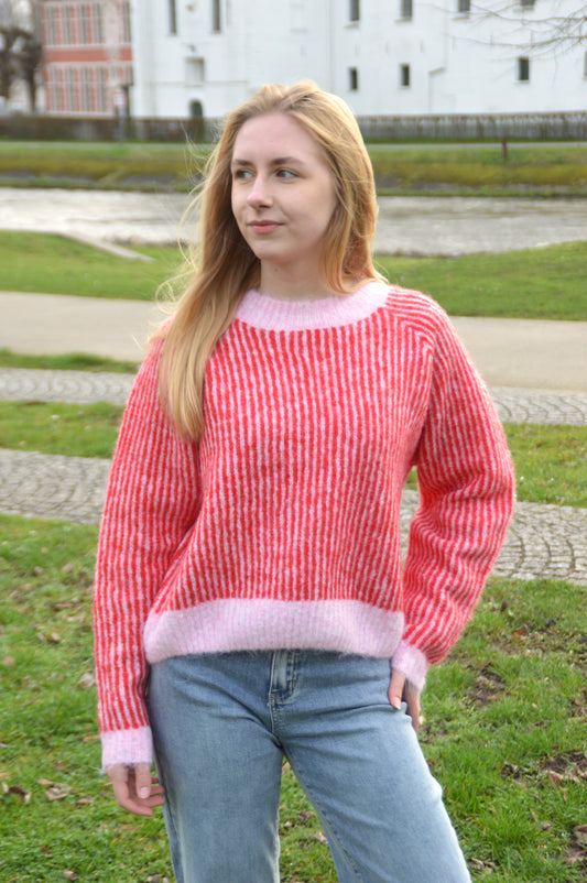 Gestreepte trui rood-roze