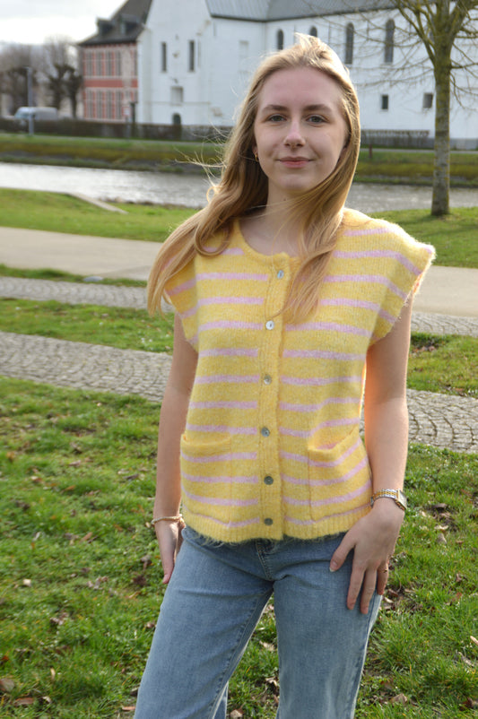 Debardeur streepjes geel