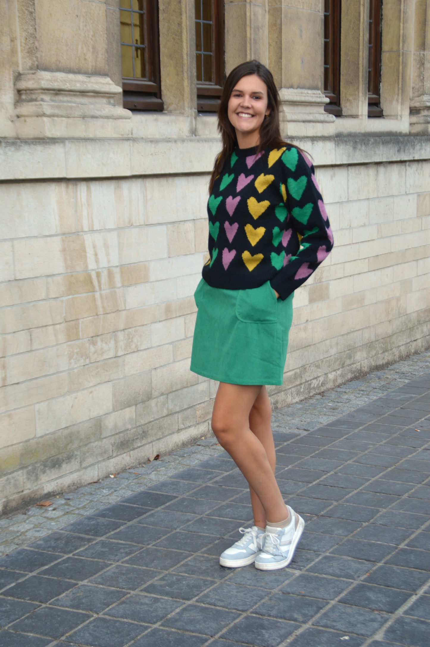 Ribfluwelen rokje groen