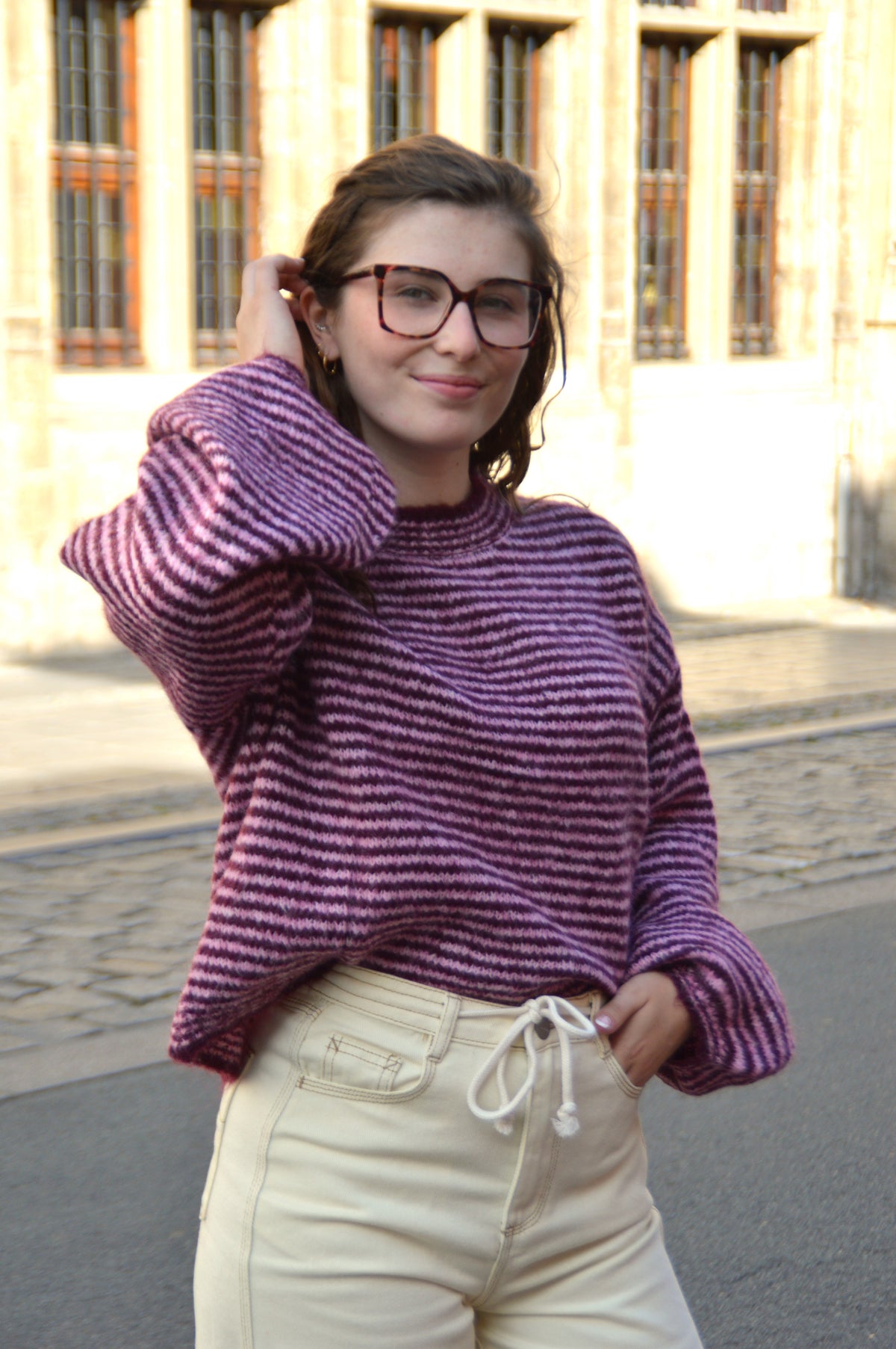 Trui streepjes bordeaux
