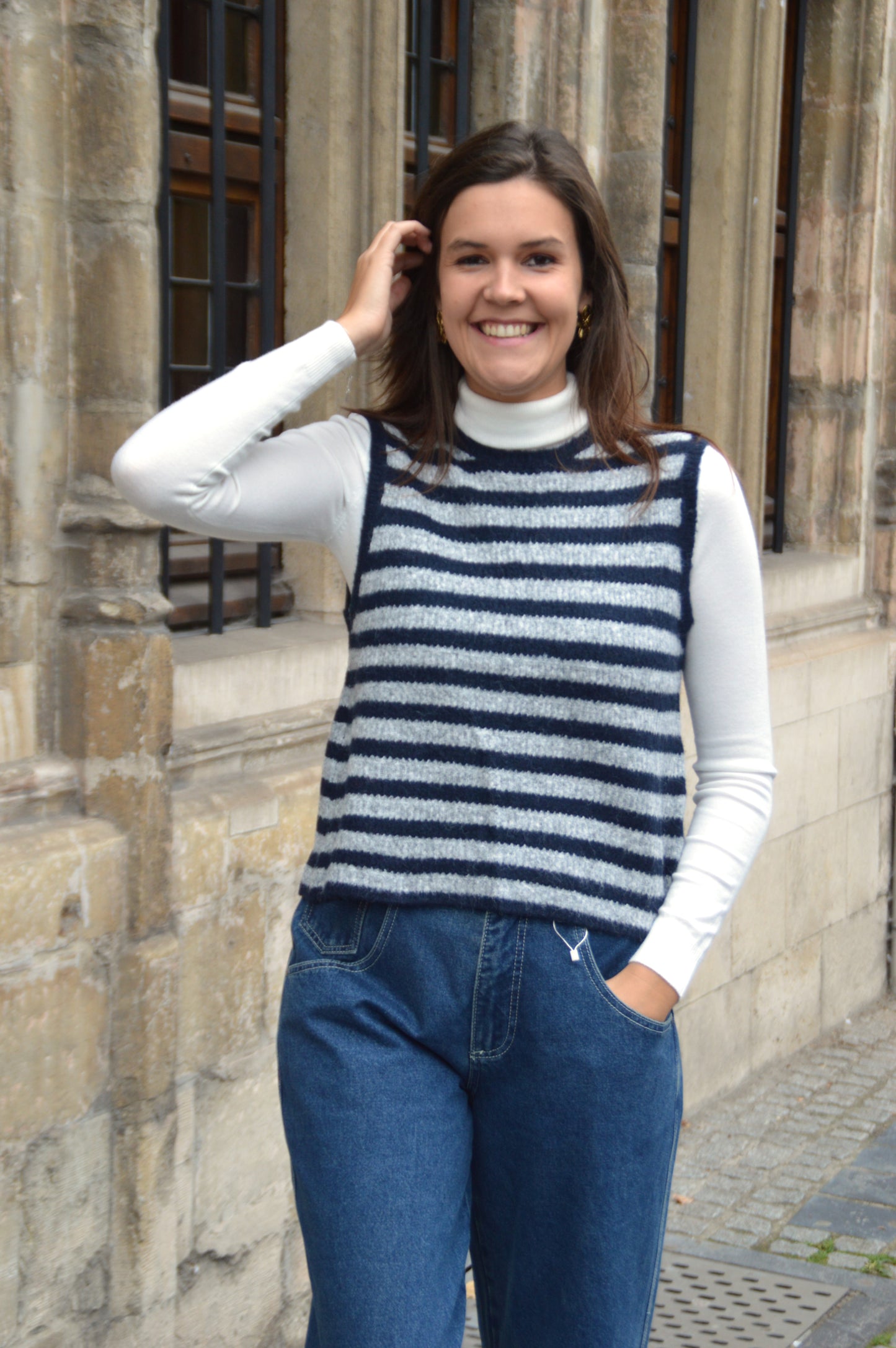 Gestreepte debardeur blauw