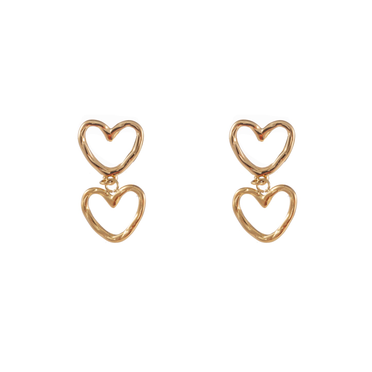 Oorbellen Double Dangling Hearts goud