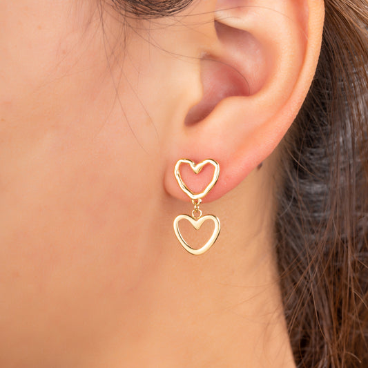 Oorbellen Double Dangling Hearts goud