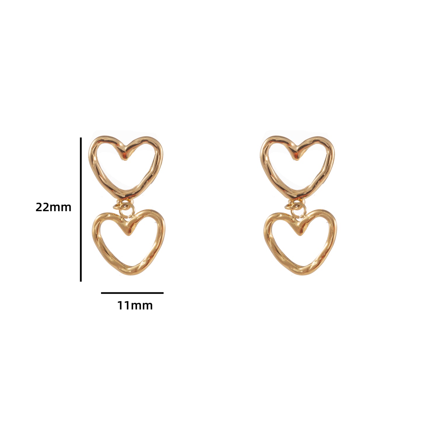 Oorbellen Double Dangling Hearts goud