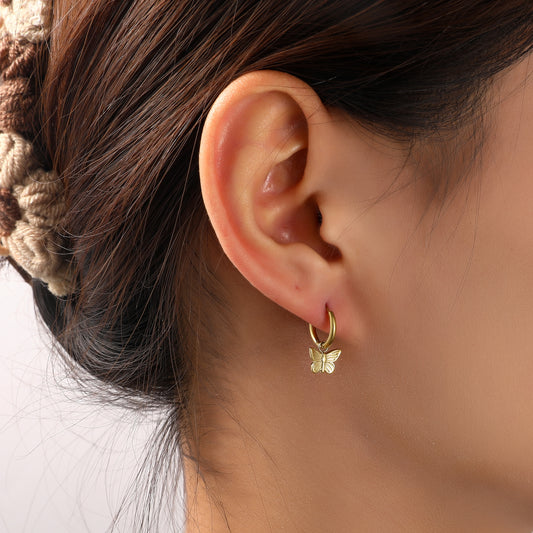 Oorbellen Butterfly Hoop - 14K