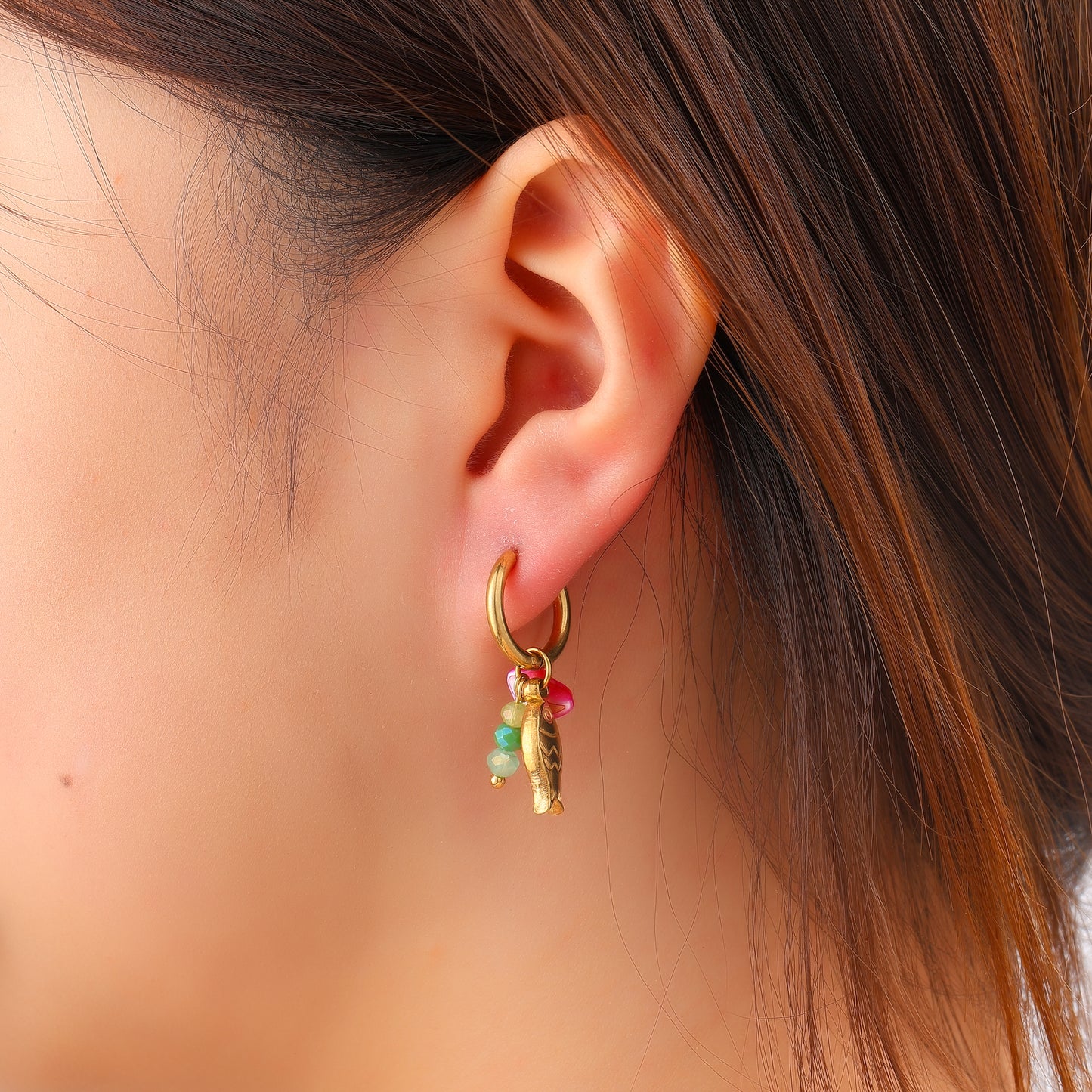 Oorbellen Summer Small Fish Hoop - Goud