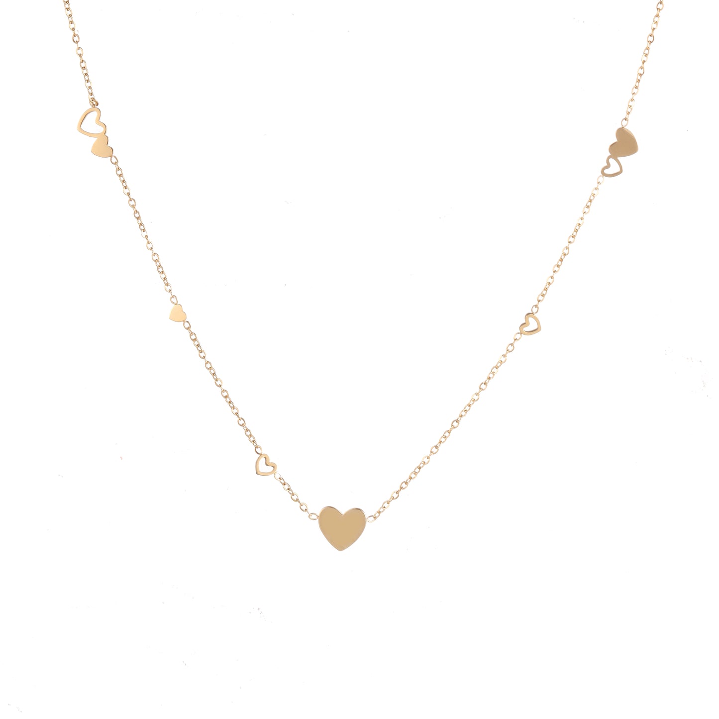 Ketting Flat Hearts goud