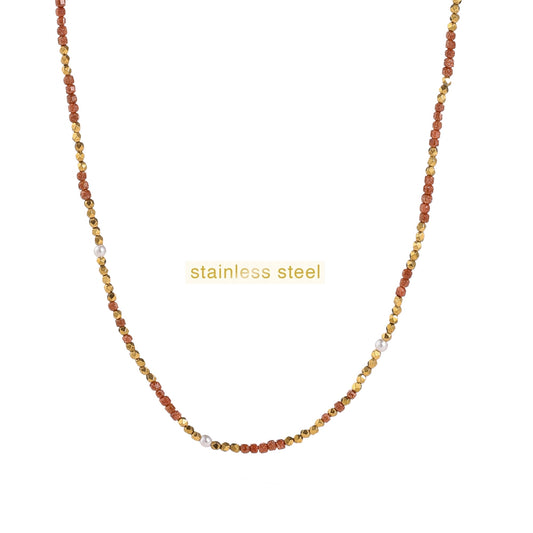 Ketting stones brown+pearl