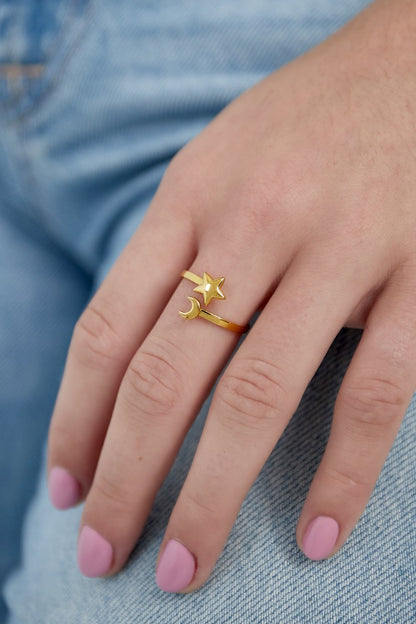 Ring Star & Moon goud