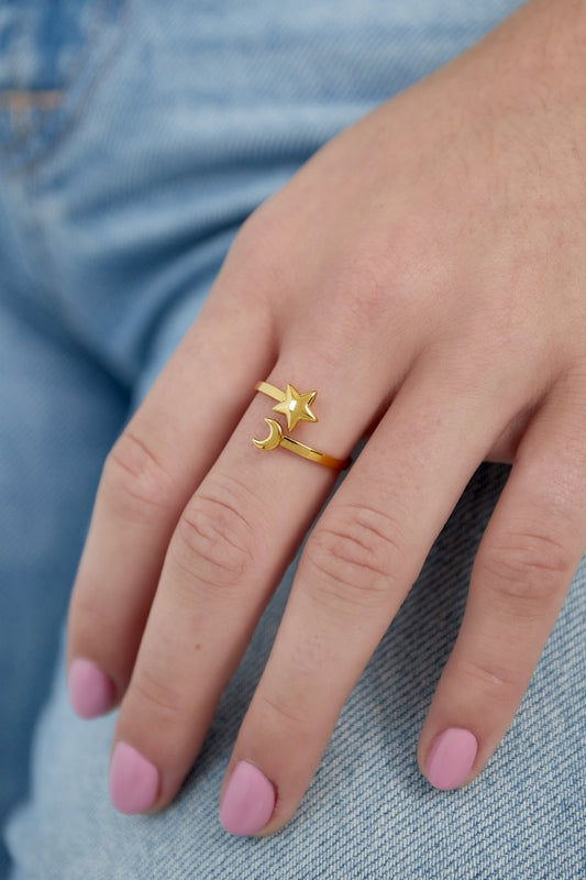 Ring Star & Moon goud