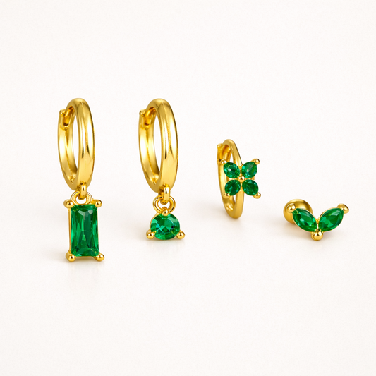 Oorbellenset Jade goud-groen