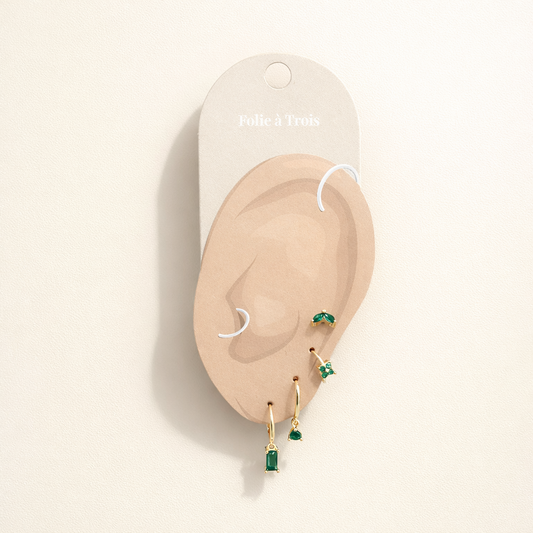 Oorbellenset Jade goud-groen