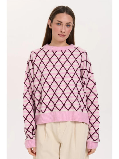 Roze trui met bordeaux patroon