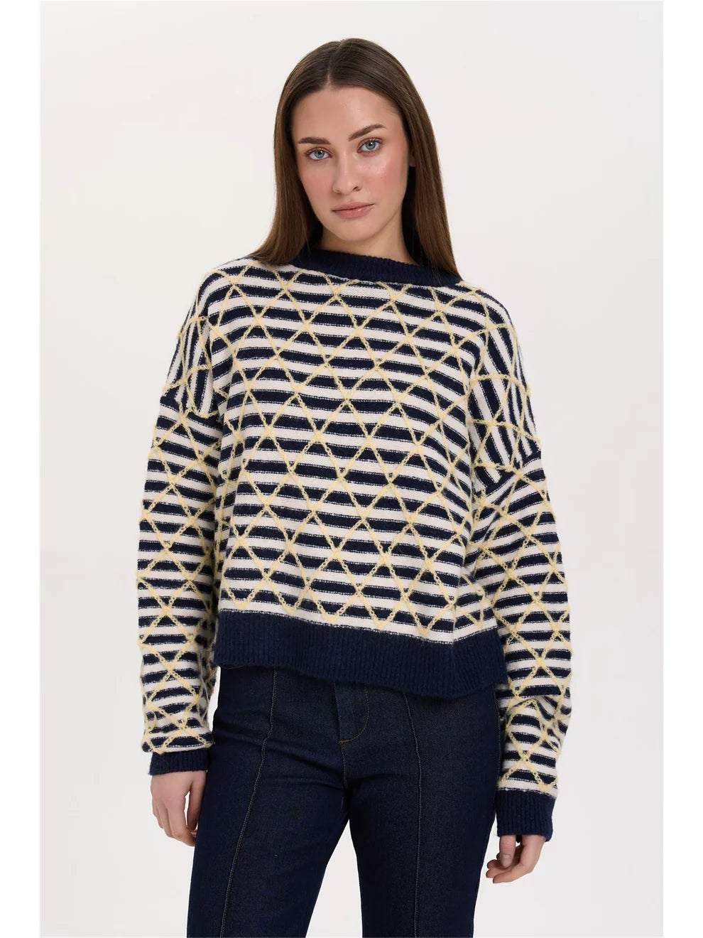 Gilet strepen geel-blauw