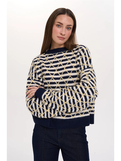 Gilet strepen geel-blauw