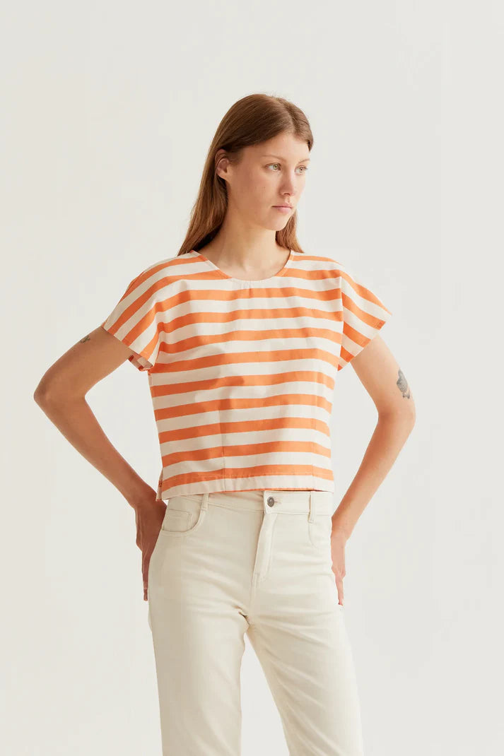 Gestreepte blouse oranje