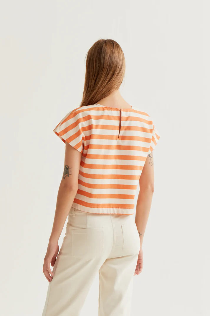 Gestreepte blouse oranje