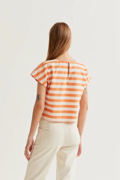 Gestreepte blouse oranje