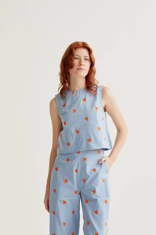 Lichtblauw topje hartjes