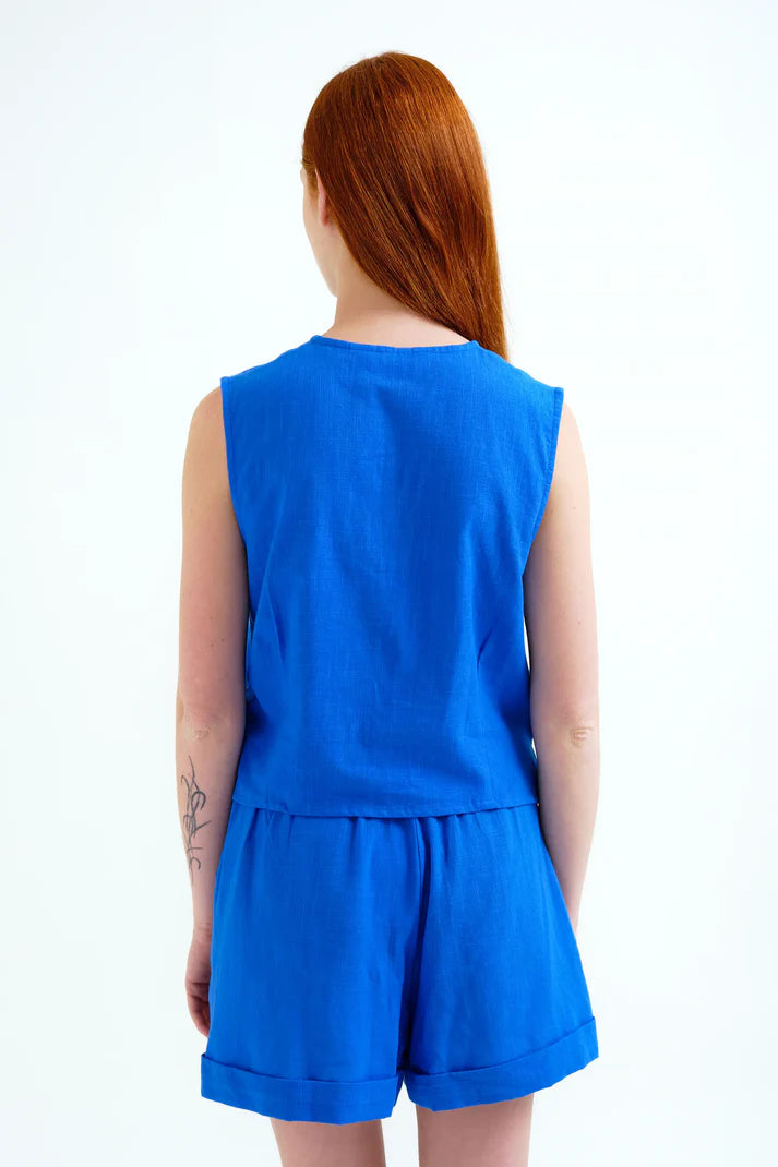 Blauwe linnen short