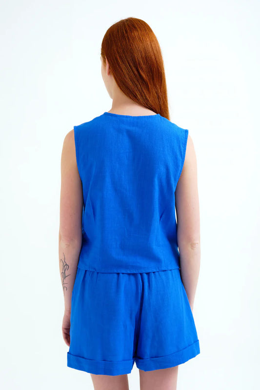 Blauwe linnen short
