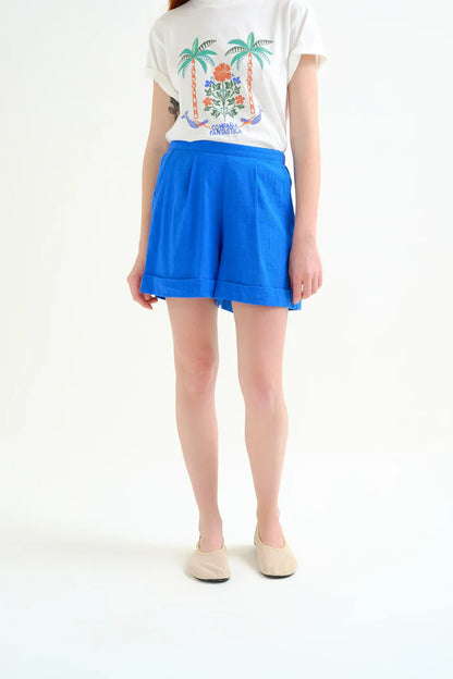 Blauwe linnen short