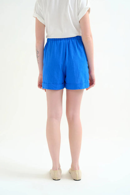 Blauwe linnen short