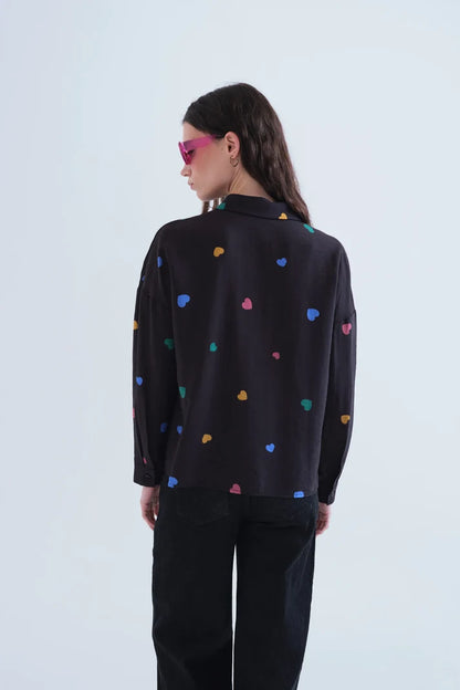 Zwarte blouse hartjes
