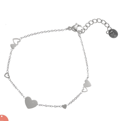 Armbandje Flat Hearts zilver