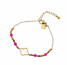 Armbandje Open Clover brown-fuchsia