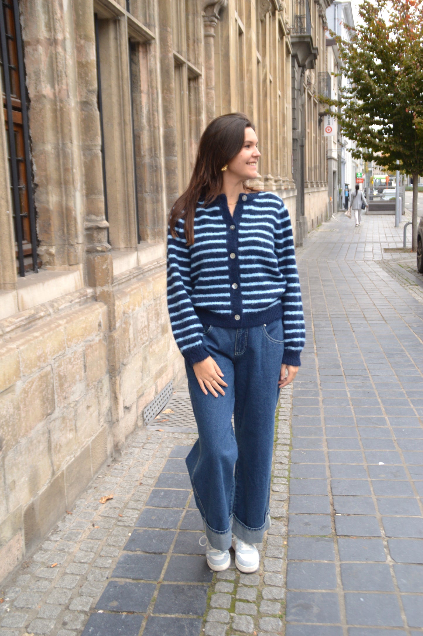 Gestreepte gilet blauw