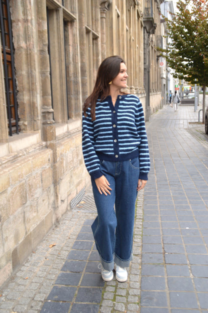 Gestreepte gilet blauw