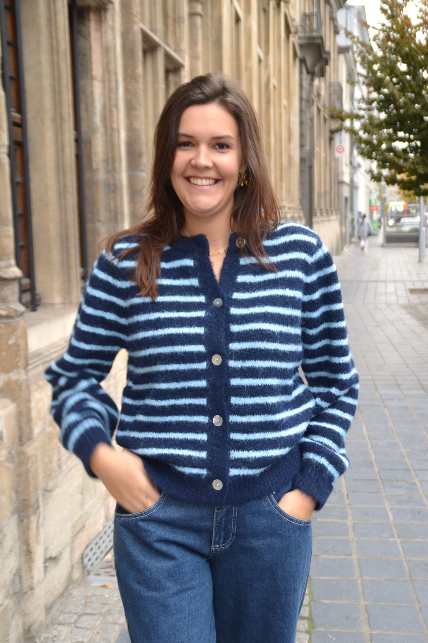 Gestreepte gilet blauw