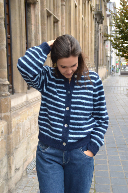 Gestreepte gilet blauw