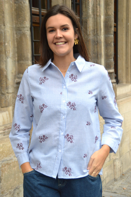 Gestreepte blouse bloemetjes