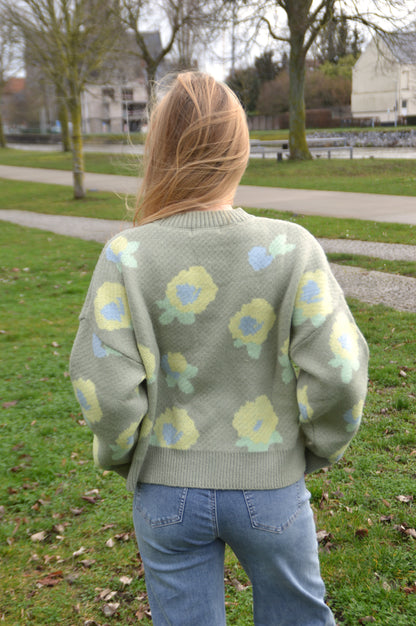 Groene trui bloemen