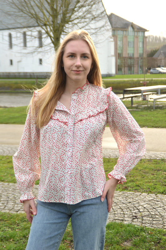 Blouse rode bloemetjes