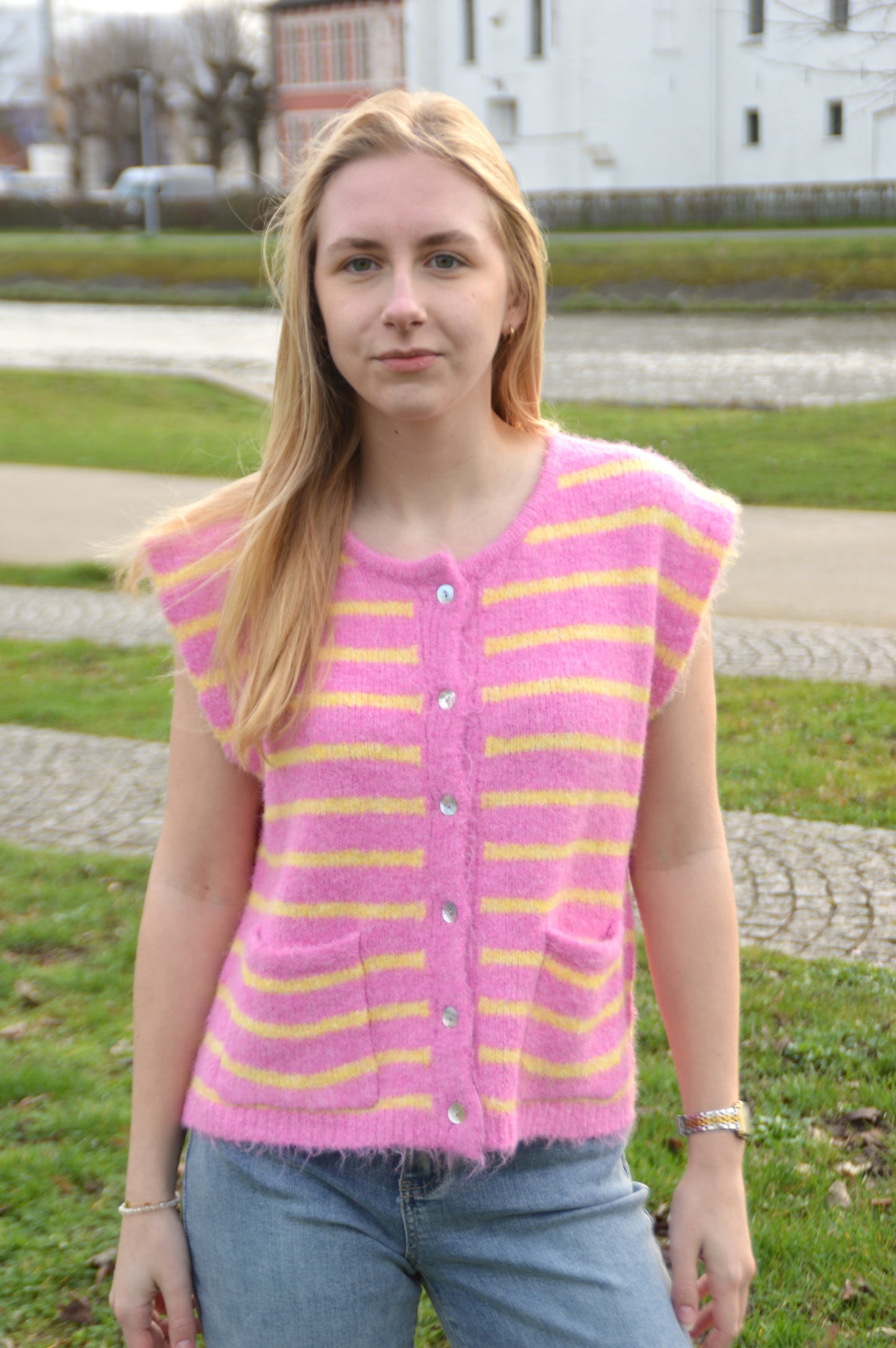 Debardeur streepjes roze