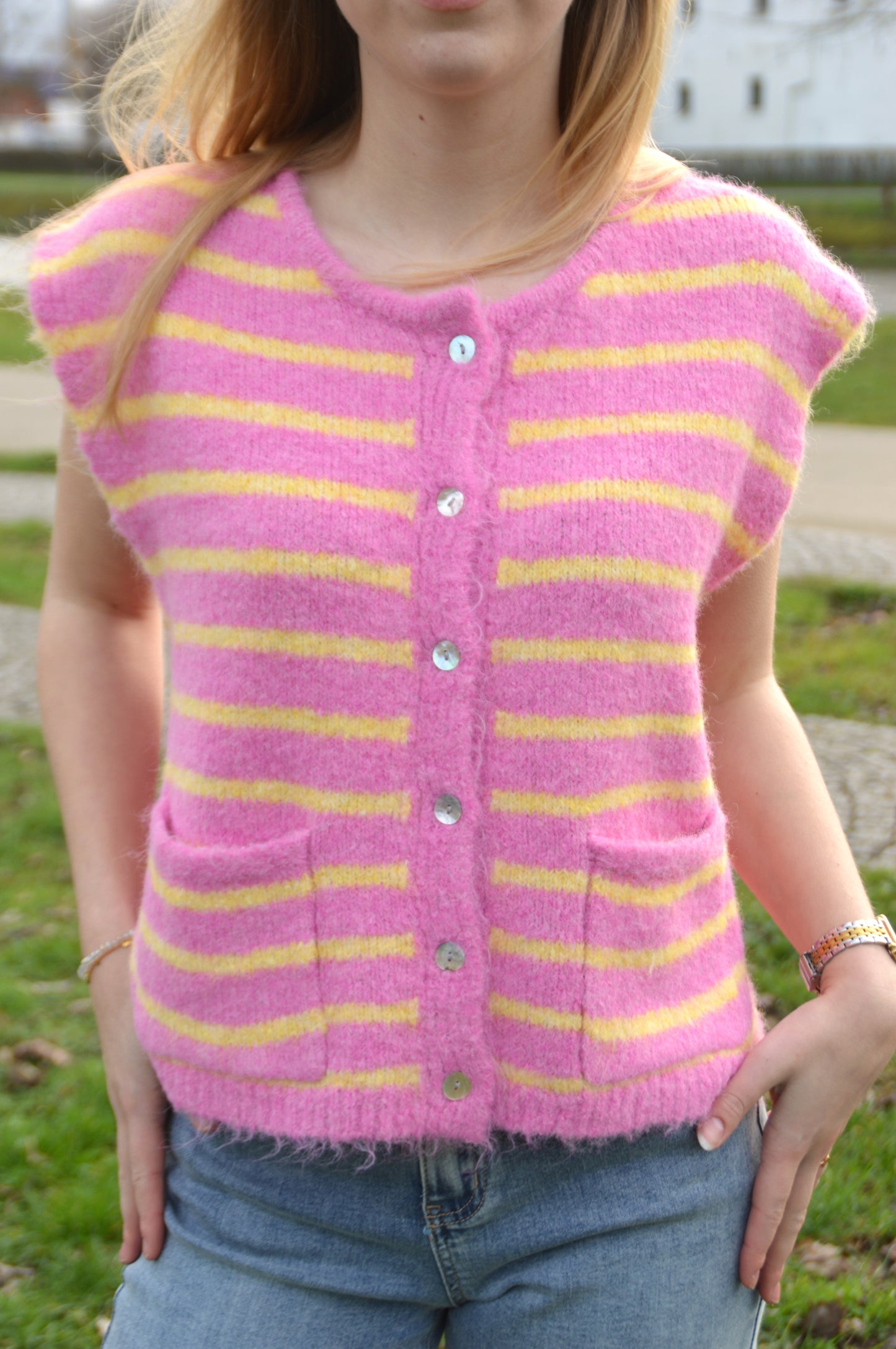 Debardeur streepjes roze