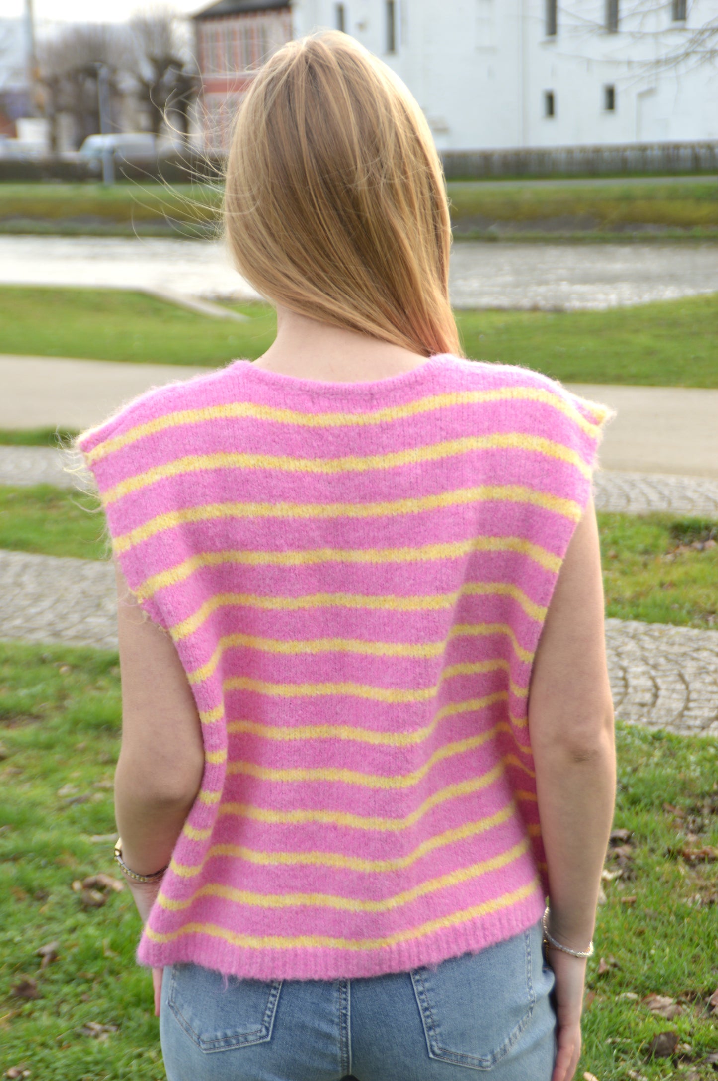 Debardeur streepjes roze