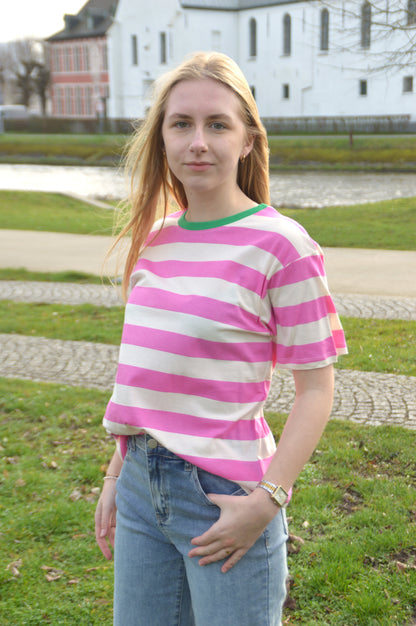 T-shirt streepjes wit-roze