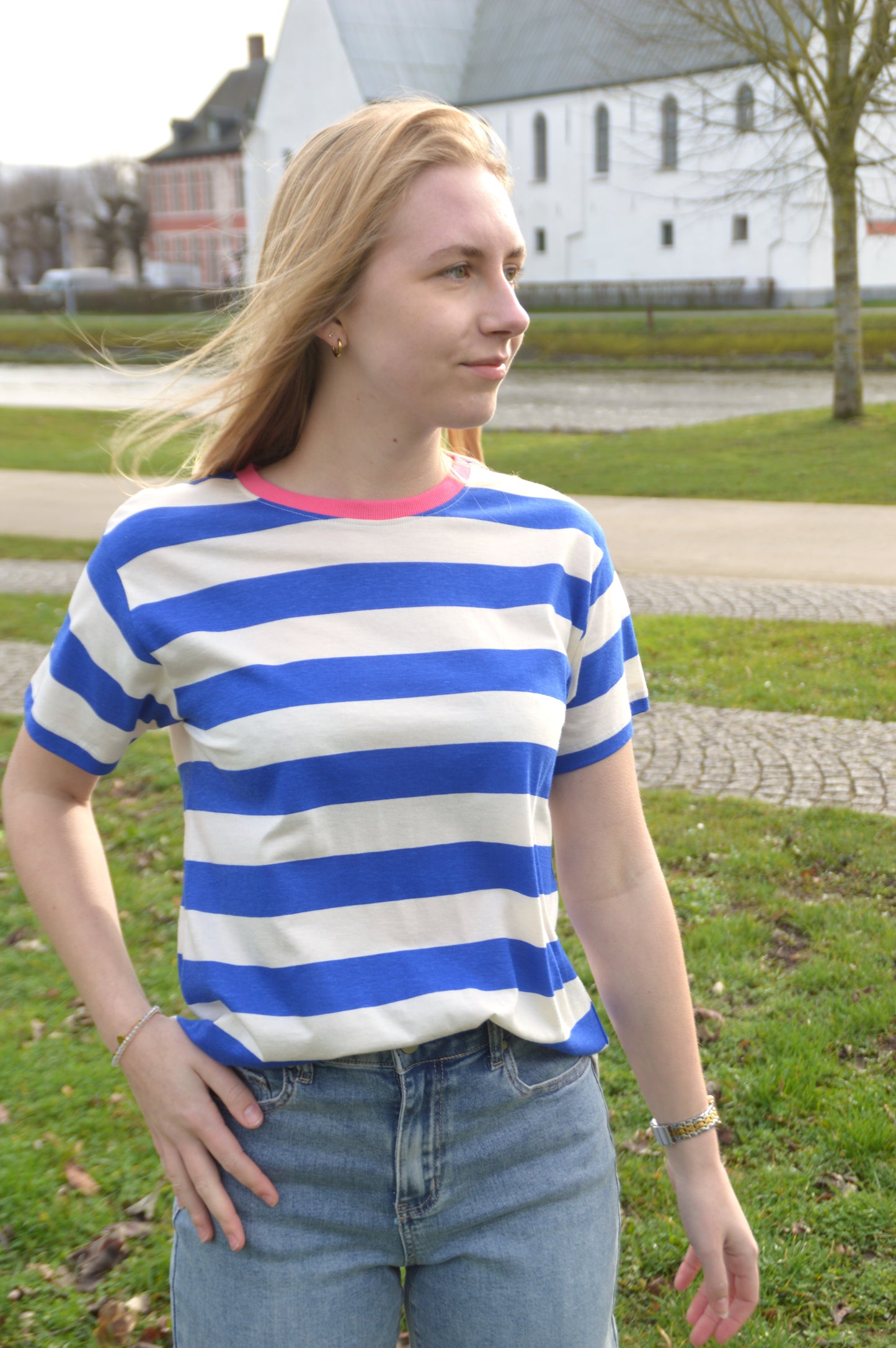 T-shirt streepjes wit-blauw