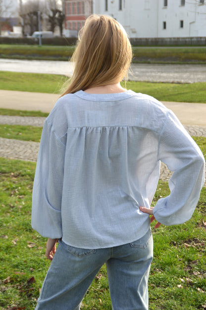 Gestreepte blouse met borduursel
