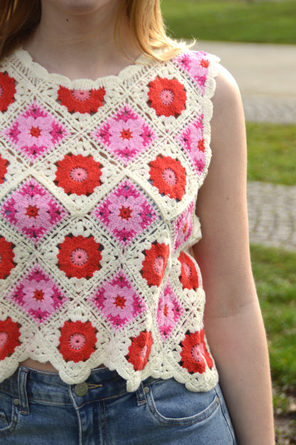 Gehaakt topje rood-roze