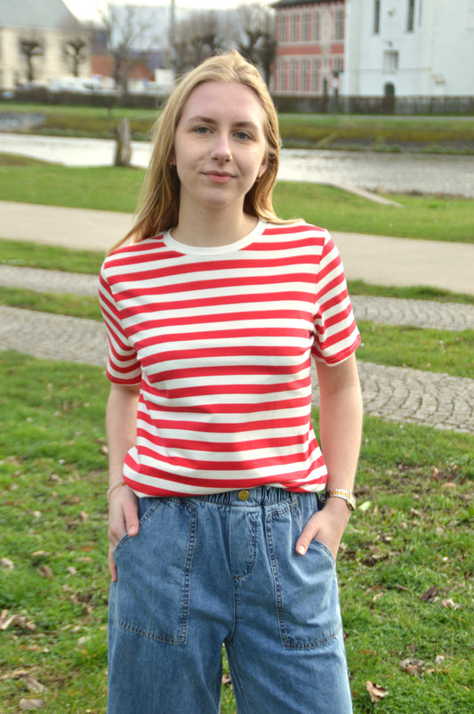 Gestreepte T-shirt rood-wit